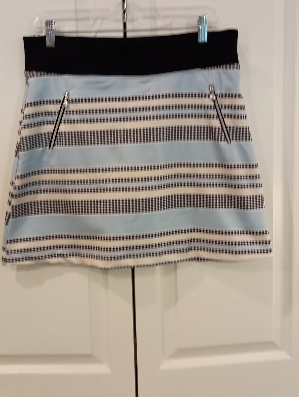 Daily Sports Light Blue and Black Striped Mini Skirt
